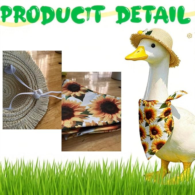 Sunflower Porch Goose Outfits - 2Pcs Spring Goose Outfits for Porch Goose with Sunflower Bonnet & Bandana Bib for 23 Inch Goose, Cheerful Garden Patio Decor for Spread Sunshine All Year