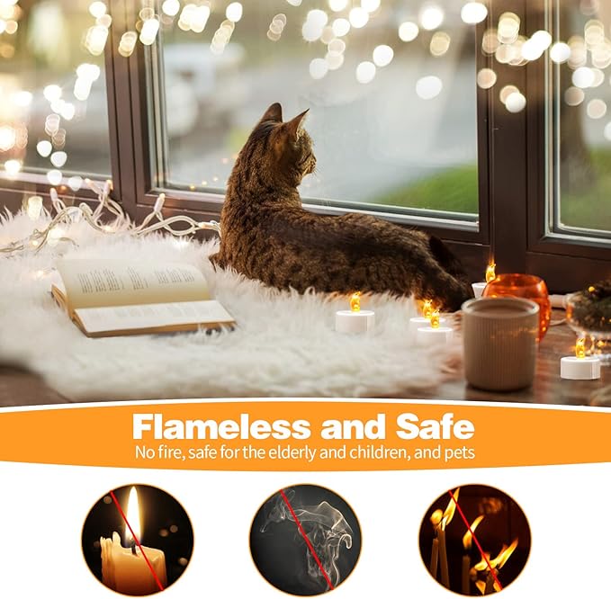 KOABY 24 Pack Tea Lights with Timer, Auto-On 6 Hours and Off 18 Hours in 24 Hours Cycle Automatically, Battery Operated Flameless Flickering Tea Lights with Timer(24 Pack, Warm Yellow)