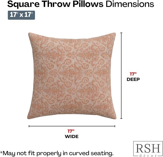 RSH DECOR: Sunbrella Square Throw Pillows Set of 4 | 17" x 17" | Water and Fade-Resistant Performance Fabric | Outdoor Pillow Covers with Down-Alternative Inserts | Made in USA (Rialto Papaya)