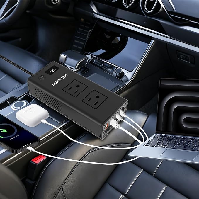 200W Portable 12V to 110v Car Charger Power Inverters for Vehicles | 36W USB-A, Fast Charging USB-C, Dual AC Outlets, Cigarette Lighter Adapter for Laptop/Camping/Road trip essentials