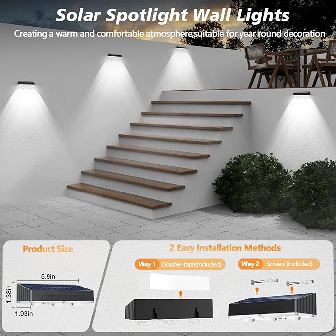 Solar Fence Lights 8 Pack,100 Lumens Outdoor Fence Solar Lights with 12 Modes RGB Color Glow LED Outdoor Waterproof for Wall, Yard, Patio, Pool, Porch, Holiday Decor