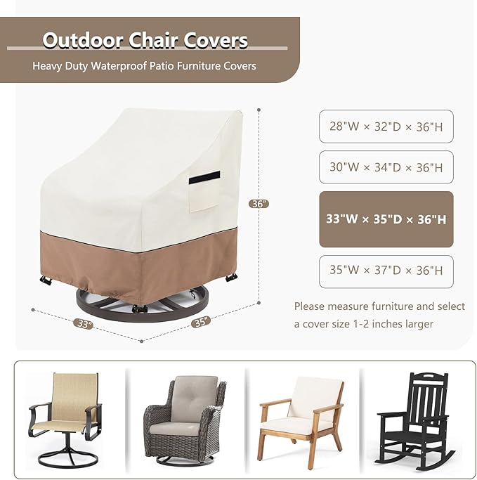 Outdoor Chair Covers Heavy Duty Waterproof Patio Furniture Covers, 33" W x 35" D x 36" H Outdoor Furniture Cover 2 Pack (Beige & Brown)