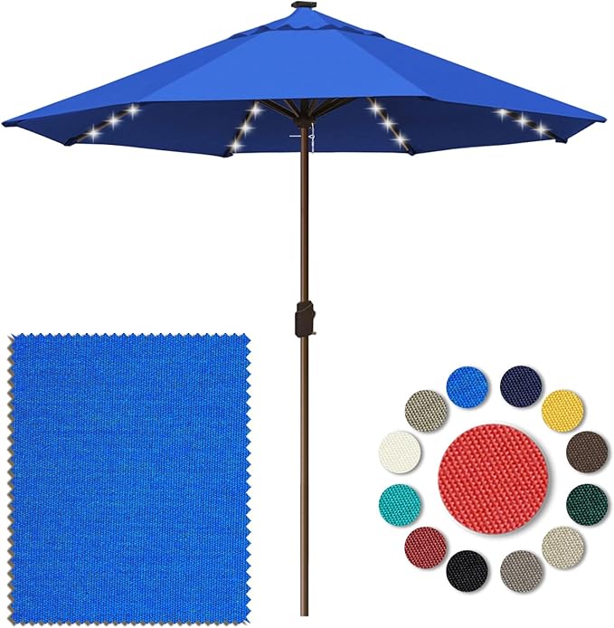 Eurmax USA 10-Year-Non-Fading 10FT Outdoor Patio Market Umbrella with LED Lights,UPF50+ UV Resistant,Heavy Duty Commercial Grade,Crank Lift Design,Windproof Vented Top for Garden,Pool,Deck,Pacific Blue