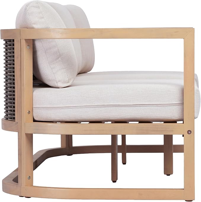 Merax Outdoor All-Weather Acacia Wood 3 Seater Sofa with Cushion and Deep Seat, Patio Sofa Daybed with Sturdy Base for Porch, Lawn, Backyard, Balcony, Light Teak
