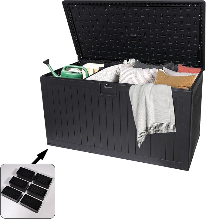 Outdoor Storage Box, 230 Gallon Deck Box Indoor and Outdoor Use, Resin Waterproof Lockable UV Resistant Extra Large Patio Storage Box for Patio Furniture Cushions, Gardening Tools, Pool Accessories