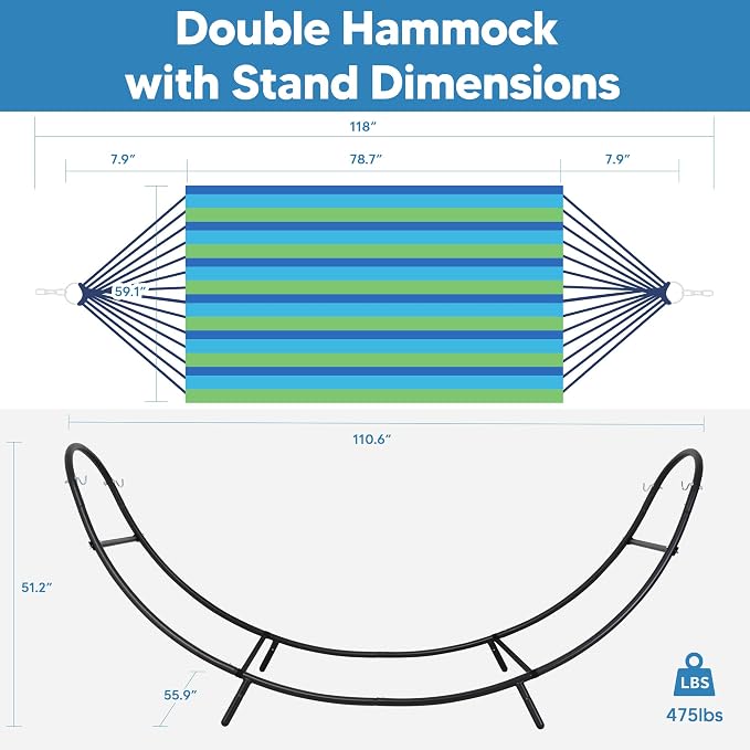 SUNCREAT Portable Outdoor Hammock with Stand, Double Hammocks with Stand for Outside, Patent Pending, Blue & Green