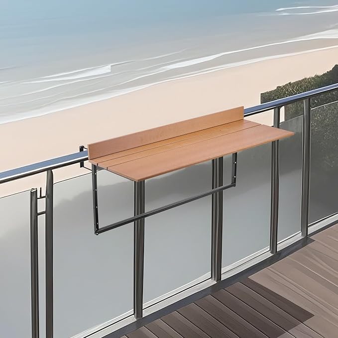 VEVOR Balcony Hanging Table, 39 x 13.6 inch, Outdoor Balcony Bar Table for Railings, 5-Level Adjustable, Fit Railing from 1" to 3.7", Serving Table for Patio & Deck