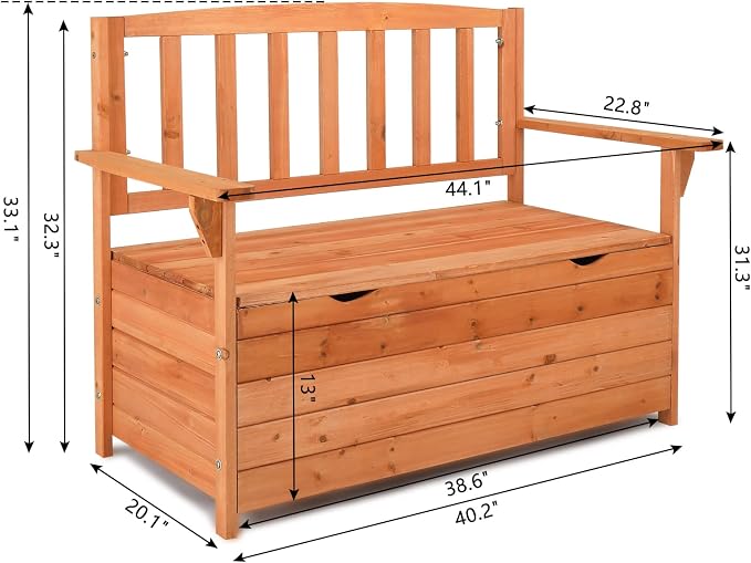44" Outdoor Storage Bench, Deck Box with Large Capacity, Patio Sofa Storage Bench Deck Box for Porch, Backyard Storage Bench, Outdoor Storage Container for Patio Furniture Cushions Pool 112 x 58 x84CM