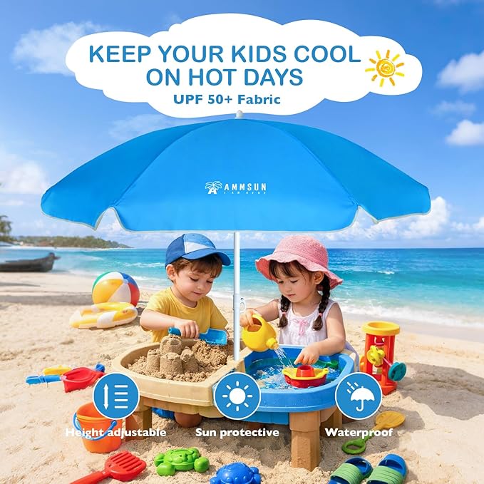 AMMSUN 5ft Seaside Beach Umbrella for Sand and Water Table - Kids Durable Umbrellas for children Beach Camping Garden Outdoor Play Shade