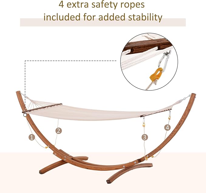 GOWE 10' Wood Outdoor Hammock, Hammock with Stand Rainbow Bed, Heavy Duty Roman Arc Hammock for Single Person for Patio Backyard Balcony Porch, White