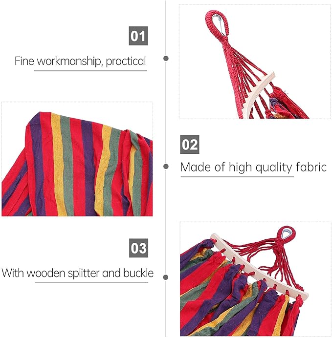 Abaodam Striped Canvas Outdoor Hammock for Hiking and Camping, Single-Person 190x150cm with Curved Bars, Duckbill Buckle, Hanging Rope, and Carry Storage Bag for Travel and Garden Use