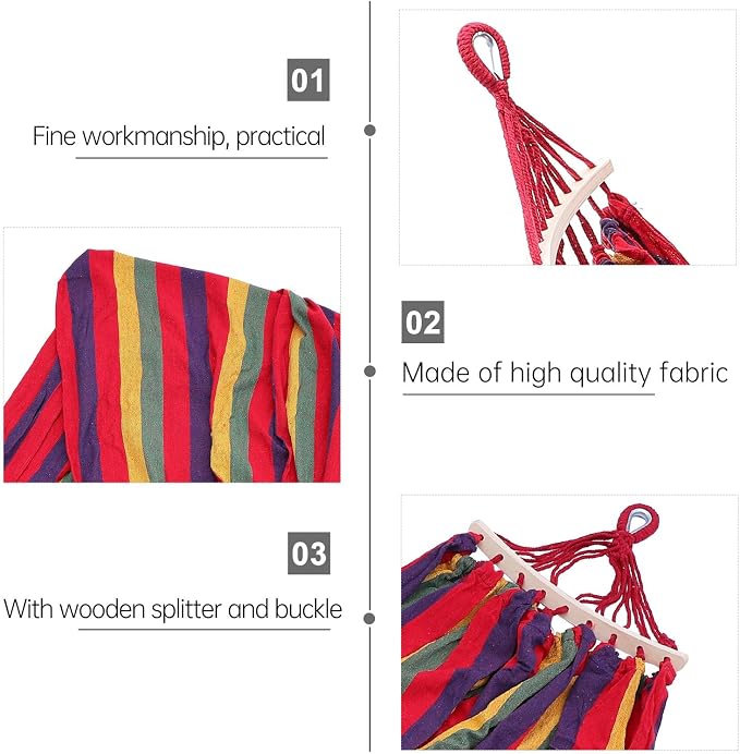 TOYANDONA Striped Canvas Hammock Single Portable Outdoor Hanging Swing with Curved Bar, 190x150cm, Camping and Travel Lightweight Hammock with Rope and Storage Bag for Garden and Backyard