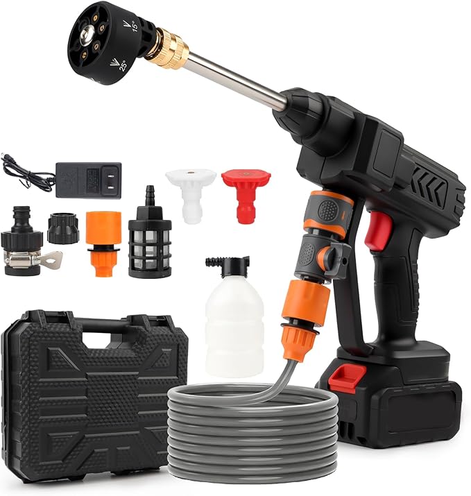 Portable Cordless Cleaning Kit,Handheld Car Cleaner Machine with 6-in-1 Nozzle,16.4FT High-Elastic Hose,Foam Pot,Water Spray Gun for Car,Garden,Floor,Home,Outdoor Cleaning