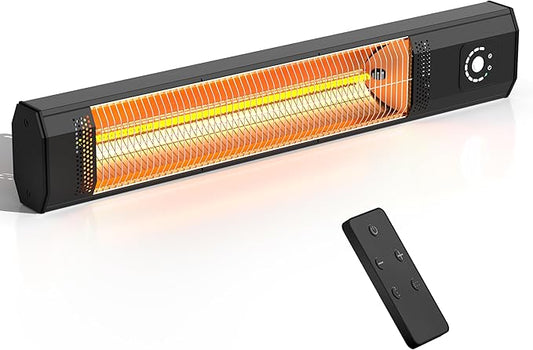 Wall-Mounted 34" 1500W Infrared Electric Patio Heater with Remote & Motion Sensor, 9 Heat Levels, 9H Timer, IPX5 Waterproof for Indoor Outdoor Use Garage Backyard Deck Porch Patio Heaters