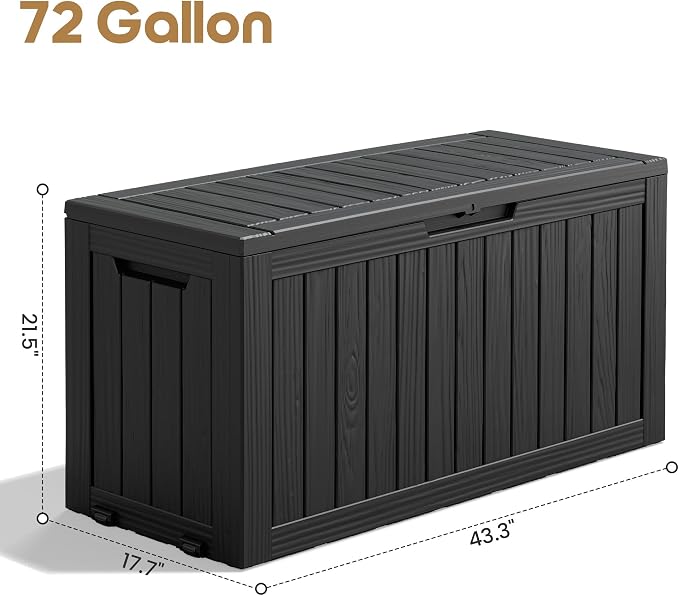 Bifanuo Weatherproof Outdoor Deck Storage Box with Wheels, Lockable Resin Patio Storage Container, Wood Grain Waterproof UV-Proof Garden Poolside Storage Chest