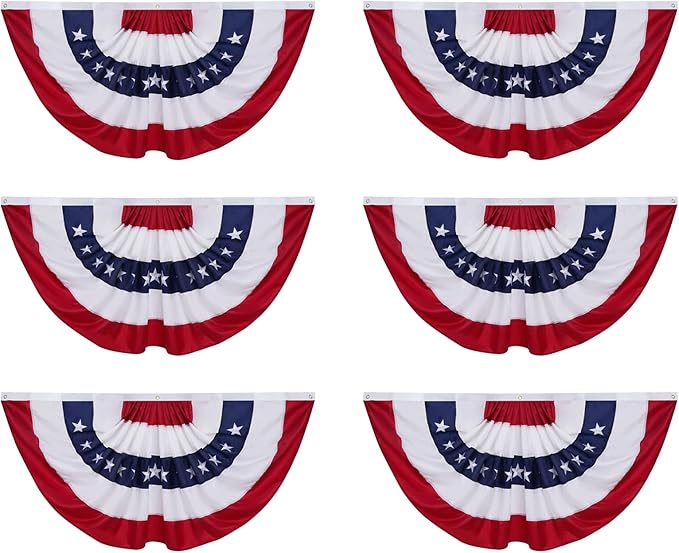 Homissor American Flag Bunting Flags Outdoor 3x6 Ft 6 Packs US USA Pleated Fan Flags Embroidered Stars for Patriotic, 250 Year Anniversary, Memorial Day, 4th of July Outside Banner