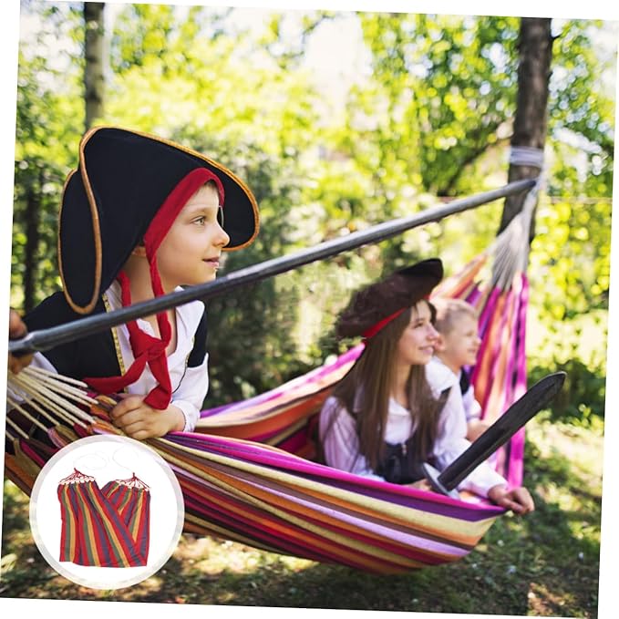 Beaupretty Single Person Rainbow Striped Hammock Outdoor Camping Leisure Swing Widened Cotton Canvas Anti-flip Portable Swing for Patio Garden