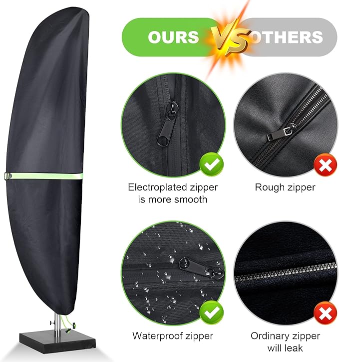 Cantilever Patio Umbrella Cover with Push Rod - Waterproof Patio Parasol Covers with Zipper for 9ft to 13ft Offset Outdoor Umbrellas