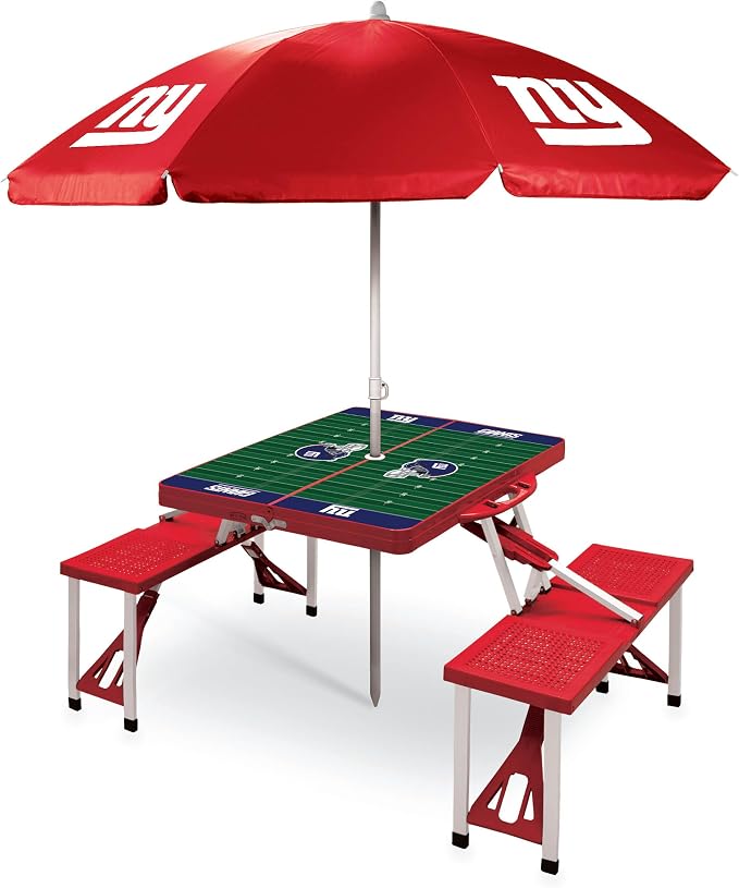 PICNIC TIME NFL Picnic Table Portable Folding Table with Seats and Umbrella