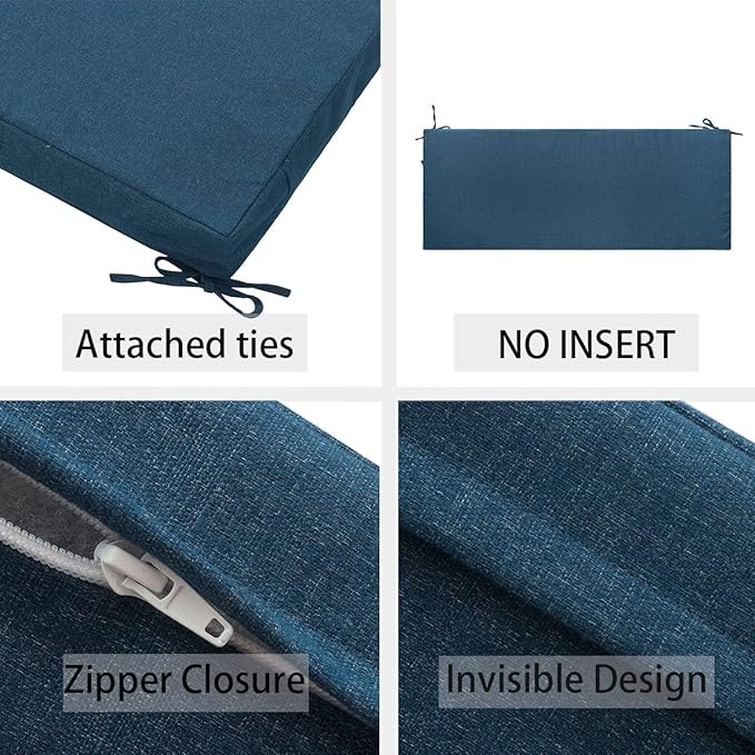 FUNHOME Outdoor Bench Cushion Cover 42 x18 x 3 inch,Water Resistant Cover with Zipper&Ties,Fade-Resistant Slipcover,Patio Porch Swing Cushion Cover Replacement Only,No Insert(Denim Blue)