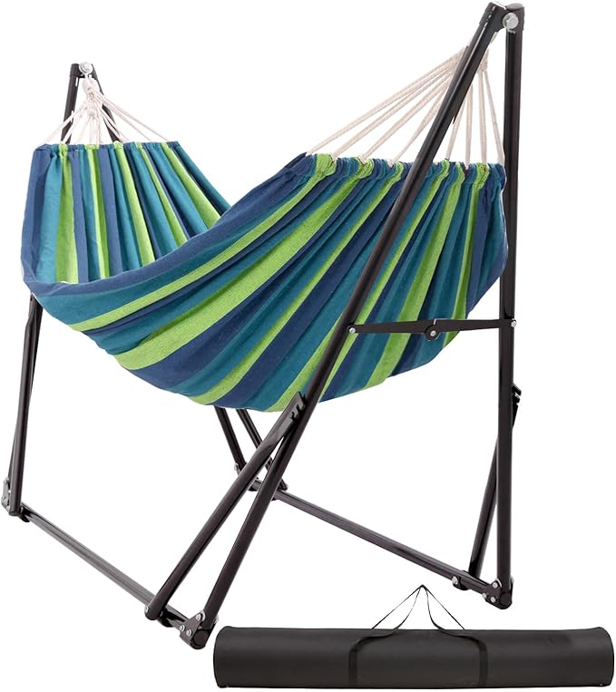 Portable Hammock with Stand for Outside Foldable,Frabic Tension Adjustable Indoor,Carrying Bag Included, 616 lbs Weight Capacity, Suitable Garden Yard Outdoor Inhouse Cyan