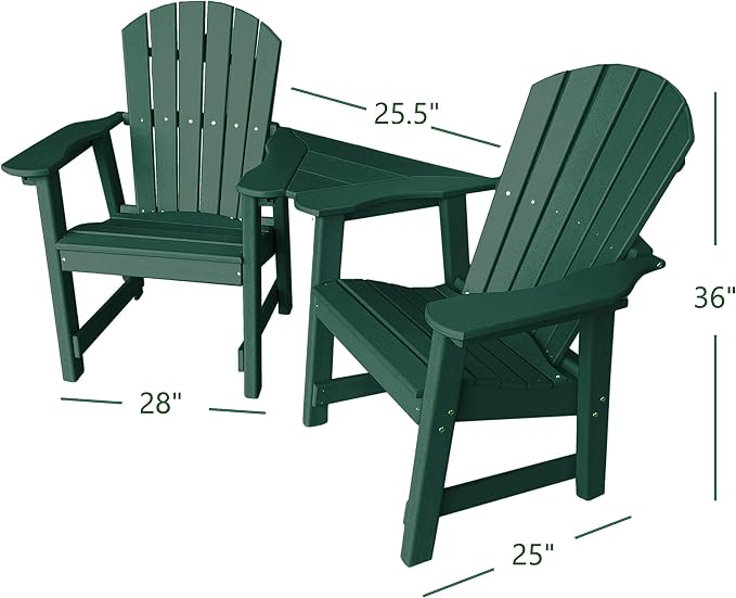 Phat Tommy 2 Chair Dining Table Set - Poly Outdoor Furniture - Small Patio Dining Set for Apartment Balcony Furniture, Recycled Poly Lumber Chairs and Table, Green