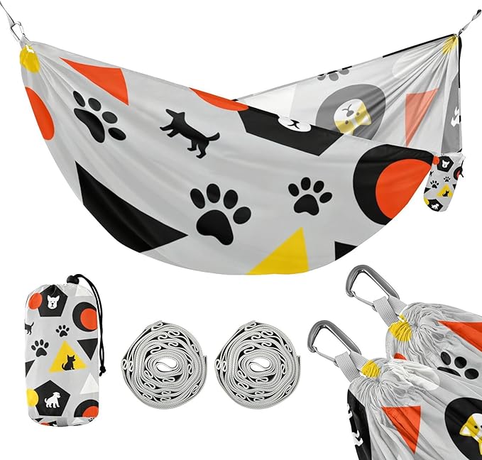 Geometric Pet Outdoor Hammock with Tree Straps for Outside Beach Patio Garden