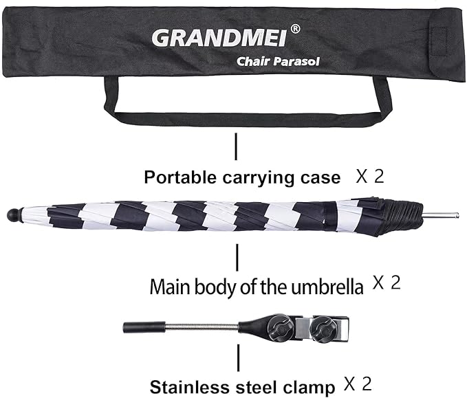 2 Pack Classic 46 Inch D-Blue Portable Umbrellas with Universal Clamp for Patio, Beach, Wheelchair, Golf Carts (Excluding chairs)
