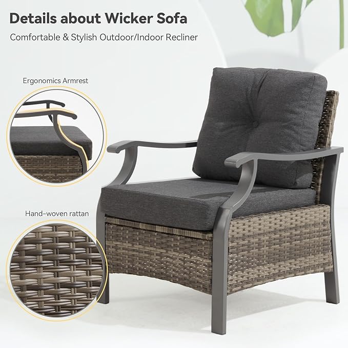 Outdoor Patio Furniture Set, 6 Pieces Outdoor Conversation Sets with Coffee Table & Side Table, Wicker Rattan Outdoor Sectional Sofa Set for Backyard, Deck, Porch, Poolside, Gray