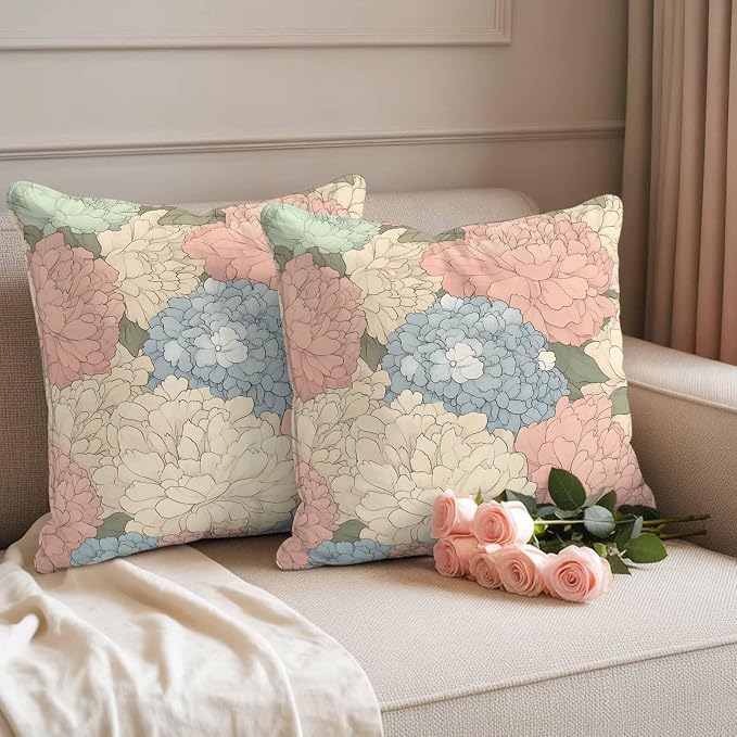 Botanical Flowers Waterproof Outdoor Pillow Covers Set of 2 Home Decor, Spring Colorful Garden Floral Plants Pillowcase Patio Pillow Covers for Couch Bench Furniture Garden 26x26in