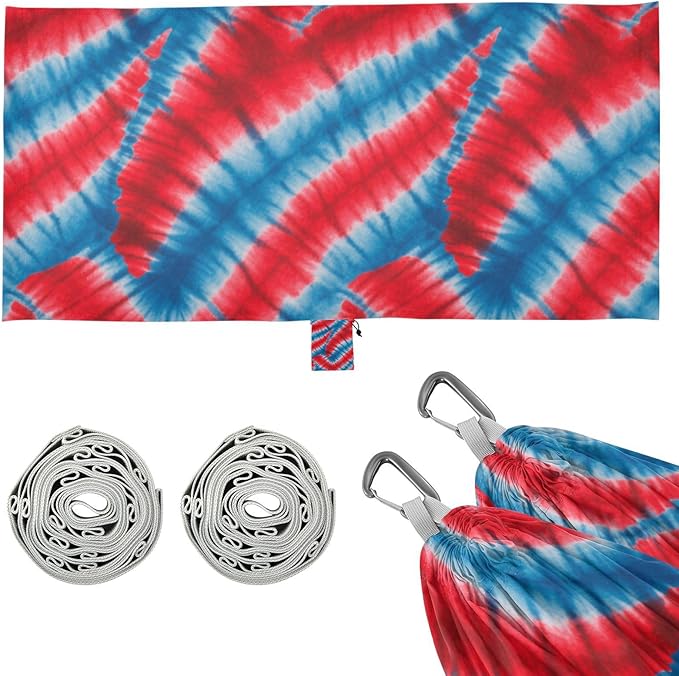 Irregular Tie-dye in Red and Blue 330lb Capacity Hammocks with Portabl Carry Bag Tree Hammock for Outside Patio Garden Base para poner hamaca