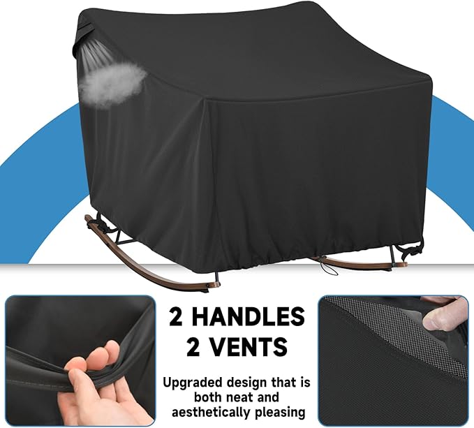Outdoor Papasan Rocking Chair Cover 41" W x 45" D x 31" H Black Heavy Duty Waterproof Dust Resistant Patio Furniture Seat Covers
