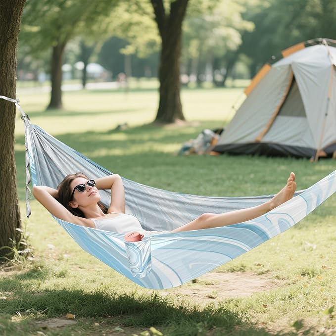 Light Blue Abstract 330lb Capacity Camping Hammock Cloth Hammock for Patio Backyard Lounge Base Bases para hamacas para adultos