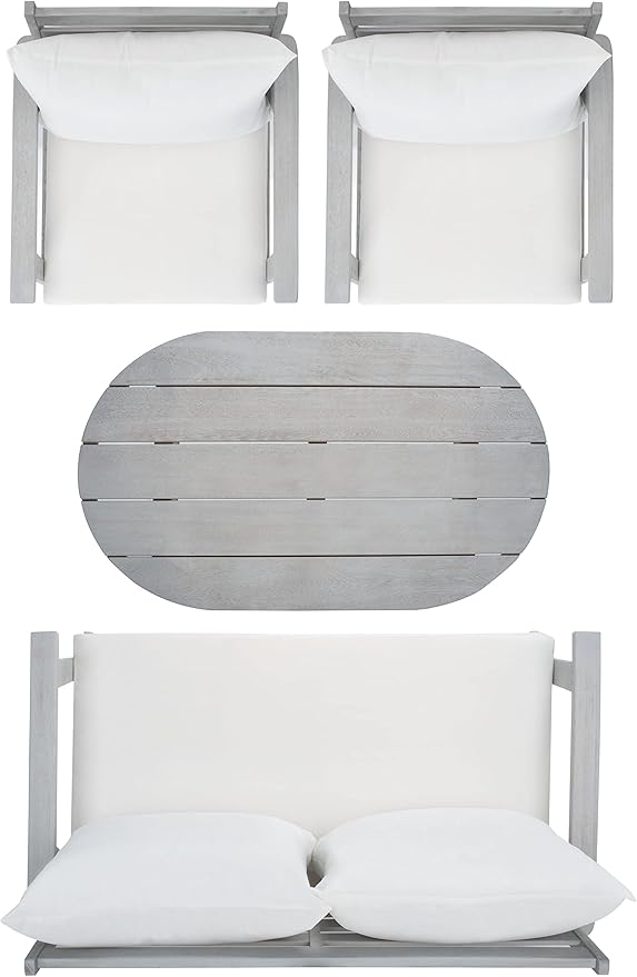SAFAVIEH Outdoor Collection Deacon Grey/Beige Cushion 4-Piece Conversation Patio Set