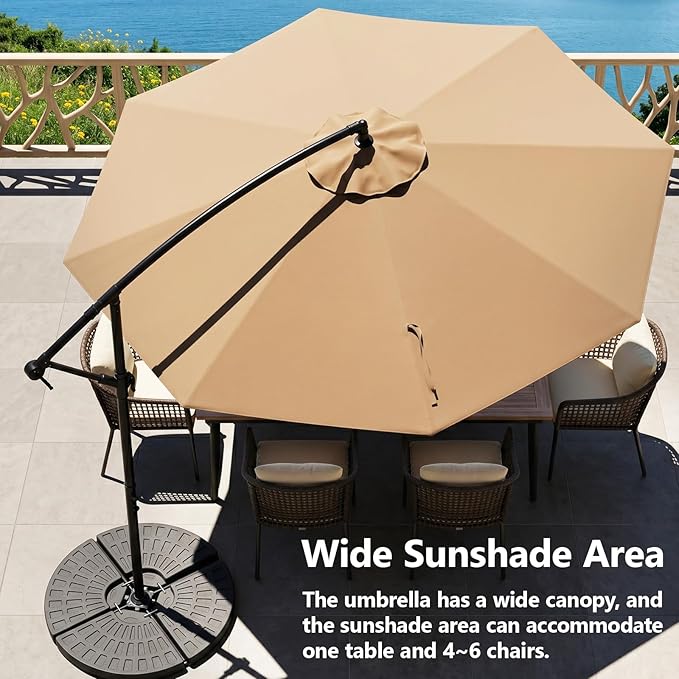 10FT Patio Umbrella, 360° Rotation Offset Cantilever Umbrella with Crank Tilt Fabric Canopy, UV & Water Resistant Outdoor Shade Hanging Umbrellas for Pool Deck Backyard Garden