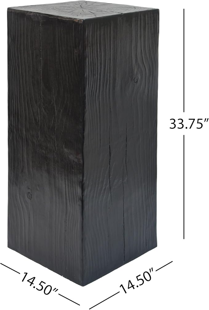 Merax 33.75" Tall Square Column MGO End Table, Indoor/Outdoor All-Weather Side Table, Wood Look Distressed Finish, Fiberglass Reinforced, Black
