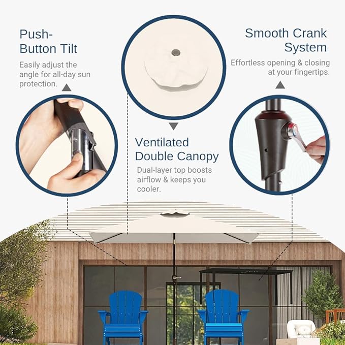 6.5' x 10' Rectangular Patio Umbrella Large Outdoor Market Umbrella w/ UV Protection, Push Button Tilt and Crank Lift, Rectangle Table Umbrella for Garden, Deck, Pool, Patio, Creamy White