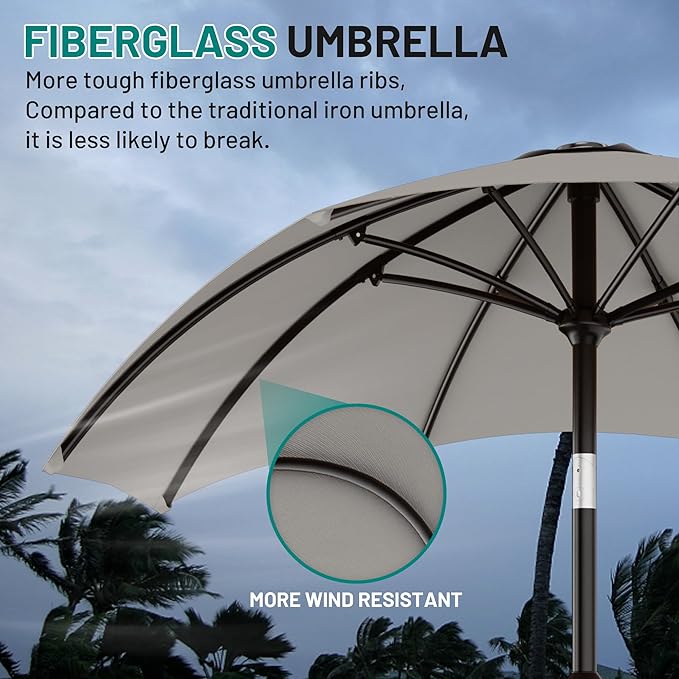 AreShark 10 FT Outdoor Patio Umbrella, Patio Table Umbrella with Push Button Tilt and Crank, Outdoor Patio Umbrellas with 8 Fiberglass Ribs, Patio Umbrellas for Market, Garden, Pool (Light Gray)
