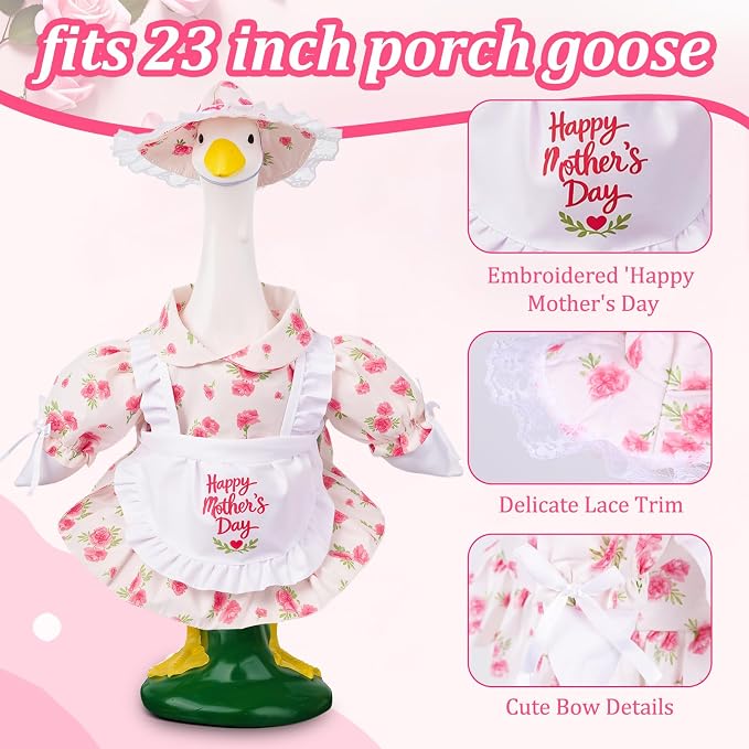 Mother's Day Porch Goose Outfits - Cute 23" Porch Goose Spring Outfits, 2Pcs Floral Spring Goose Clothes for Outdoor Lawn Yard Garden Seasonal Decoration