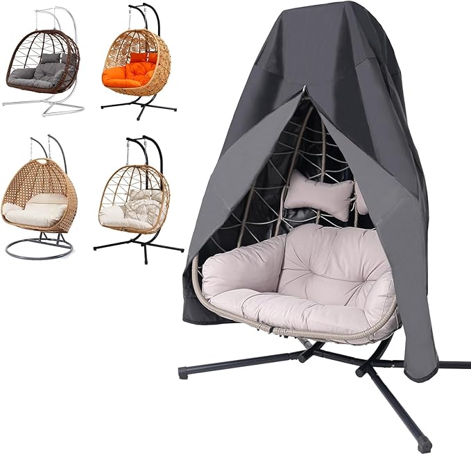 Patio Egg Chair Cover with Zipper Waterproof Heavy Duty Outdoor Hanging Chair Cover for Double Egg Swing Chairs All Weather Windproof UV Protection for Patio Furniture