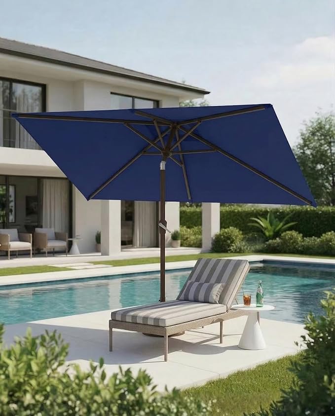 6.5x10FT Patio Umbrella, Outdoor Umbrella with Push Button Tilt and Crank, 8 Sturdy Ribs, UV Protection & Waterproof Market Umbrella for Pool, Backyard, Beach,Deck (Navy)