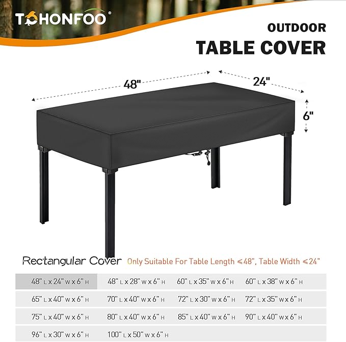 TOHONFOO Retangular Folding Table Cover - Waterproof Anti-UV Round Patio Table Top Covers - Outdoor Table Cover 48" L x 24" W x 6" H