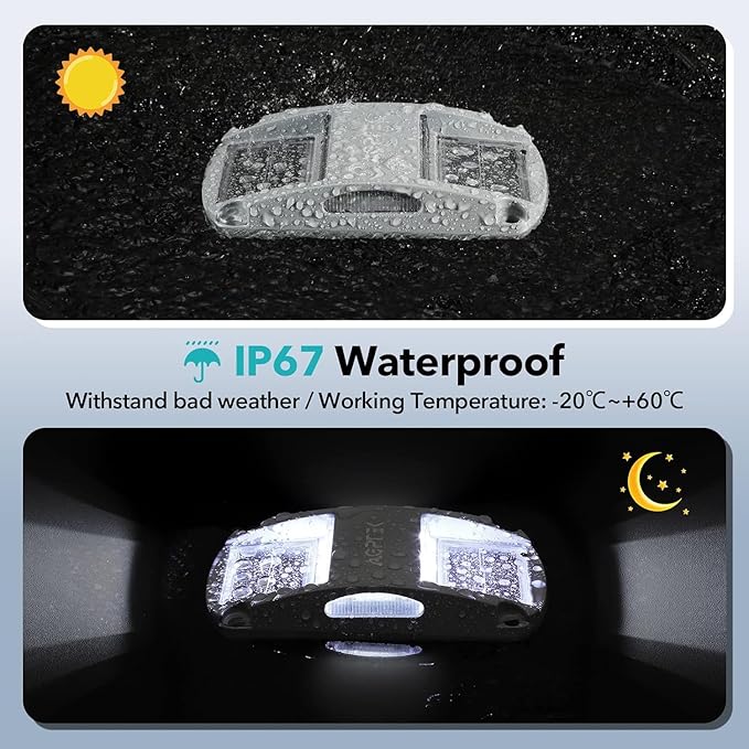 AGPTEK Solar Driveway Lights 12 Pack, White LED Deck Lights, Waterproof, Solar Powered, Easy to Install, Outdoor Marker Lights for Warning, Pathway, Garden, Yard