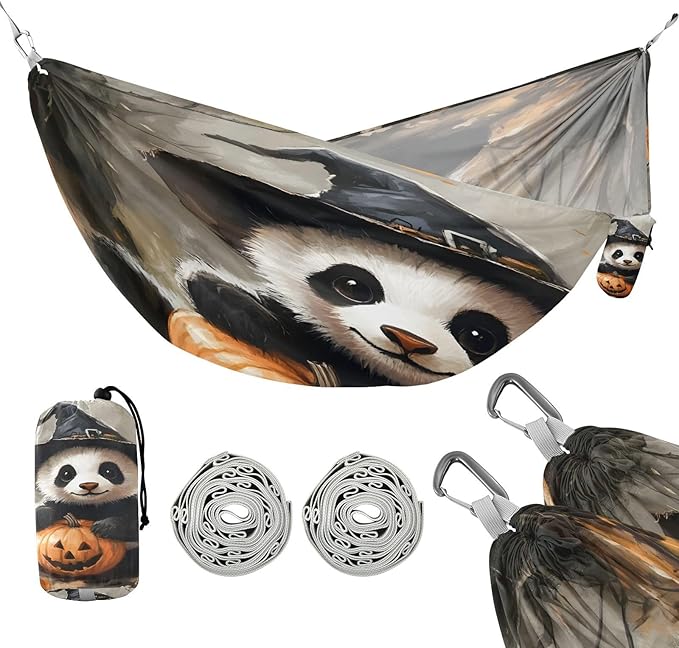 Hammocks for Outside Halloween Panda Camping Hammock Portable Hammocks with Tree Straps and Carry Bag Camping Accessories for Hiking Beach Outdoor