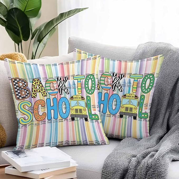 Outdoor Waterproof Throw Pillow Covers Set of 2 Back to School Pillowcases 24x24 Inches Crayon Truck School Season Decorative Pillows Cushion Case Patio Pillows for Couch Bed Chair Garden