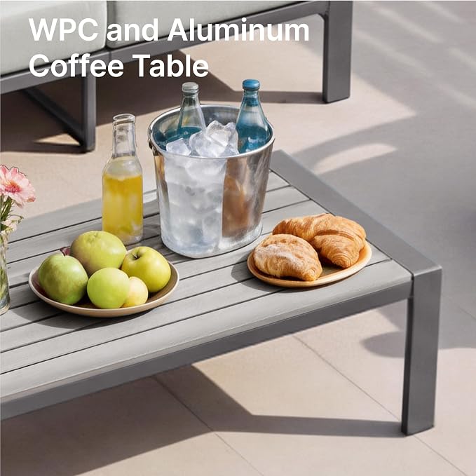 KISLOT Aluminum Outdoor Patio Furniture Set with Coffee Table,4 Seater Patio Conversation Sets with Washable Thick Cushions,Outdoor Sectional Furniture Set for Poolside, Balcony,Gray Aluminum Frame