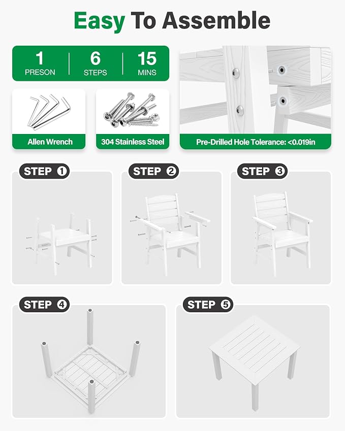 YEFU HIPS Patio Dining Set for 6: 8-Piece Outdoor Table and Chairs with Aluminum Frame - All-Weather Patio Dining Sets Modern Outside Furniture with Metal Aluminum Frame for Family in Deck/Pool White