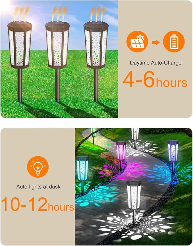 Colored Solar Powered Pathway Landscape Lights Outdoor Cool White & RGB Dusk to Dawn Waterproof for Garden Sideway Outside, Patio, Path, Yard, Walkway, Driveway, 2 Modes 6 Pack Accent Modern Design