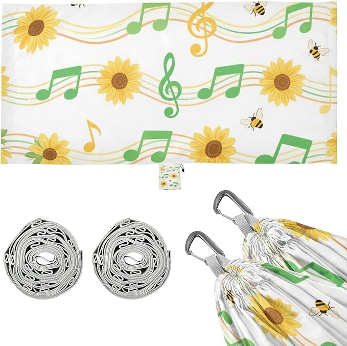 Sunflower Green Musical Note White 330lb Capacity Hammocks with Hanging Rope Swing Hammock for Indoor Outdoor Patio Bases para hamacas para adultos