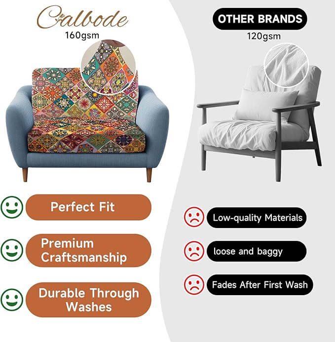 CALBODE 8Pcs Stretch Patio Cushion Cover, Bohemian Colored Geometric Pattern Couch Covers for Patio Furniture Cushions Washable Reusable Couch Covers Replacement for Fall Winter(Cover Only)